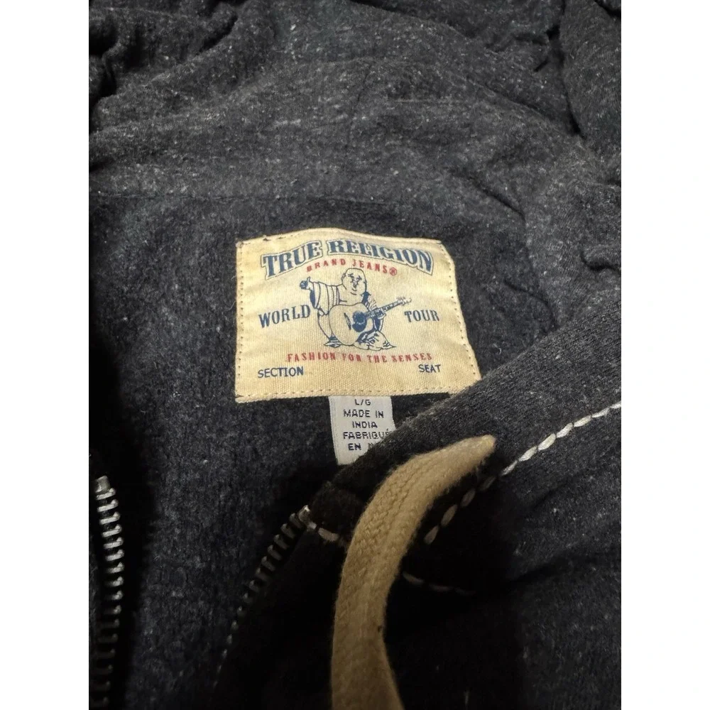 True Religion Mens Large Hoodie Full Zip Sweater Jacket Y2K